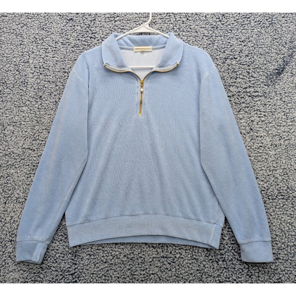 Stoney Clover Lane X Donni Terry 1/2 Zip Sweatshirt Size S Boho Relaxed Fit Blue